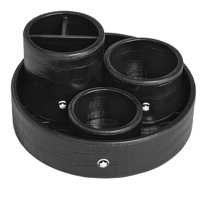 Accessoire de bureauMontblancGrand plateau de bureau Montblanc rond en cuir embossé croco