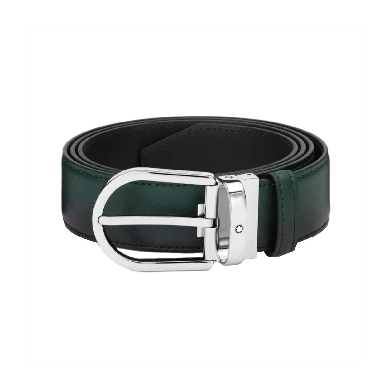 Ceinture hommeMontblancCeinture Montblanc à boucle fer à cheval de 35 mm en cuir Sfumato couleur vert anglais