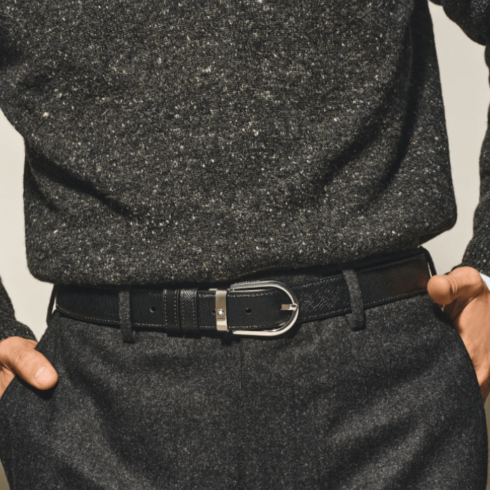 Ceinture hommeMontblancCeinture Montblanc réversible à boucle fer à cheval de 30 mm en cuir noir/noir