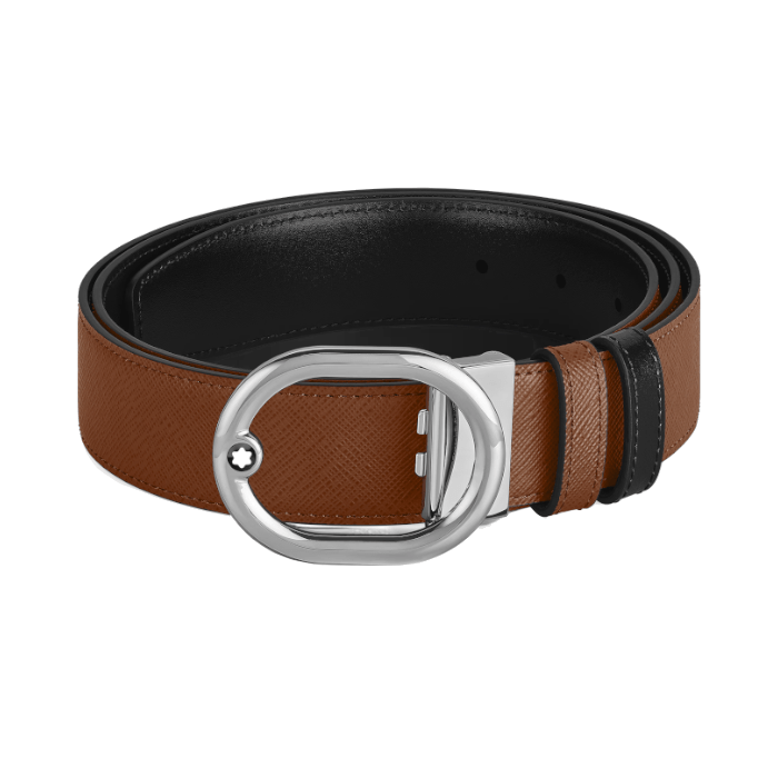 Ceinture hommeMontblancCeinture Montblanc réversible à boucle L’Ovale de 35 mm en cuir fauve/noir
