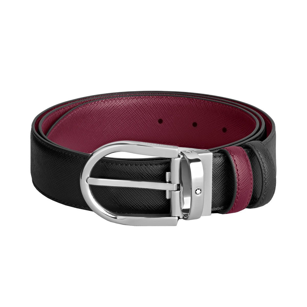 Ceinture hommeMontblancCeinture Montblanc réversible en cuir noir/cassis 35 mm avec boucle en fer à cheval