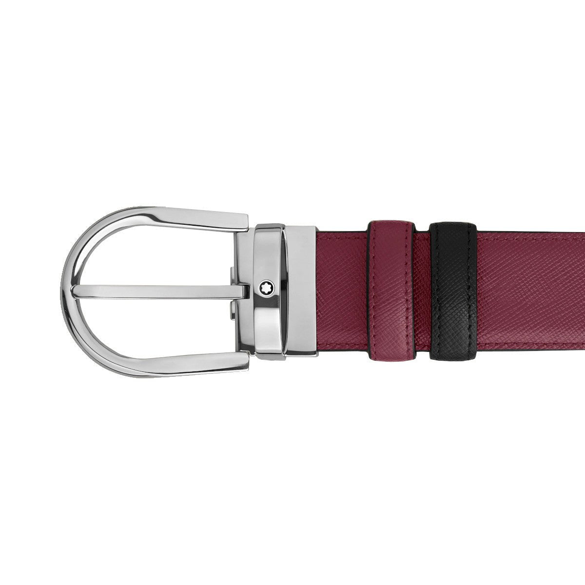 Ceinture hommeMontblancCeinture Montblanc réversible en cuir noir/cassis 35 mm avec boucle en fer à cheval