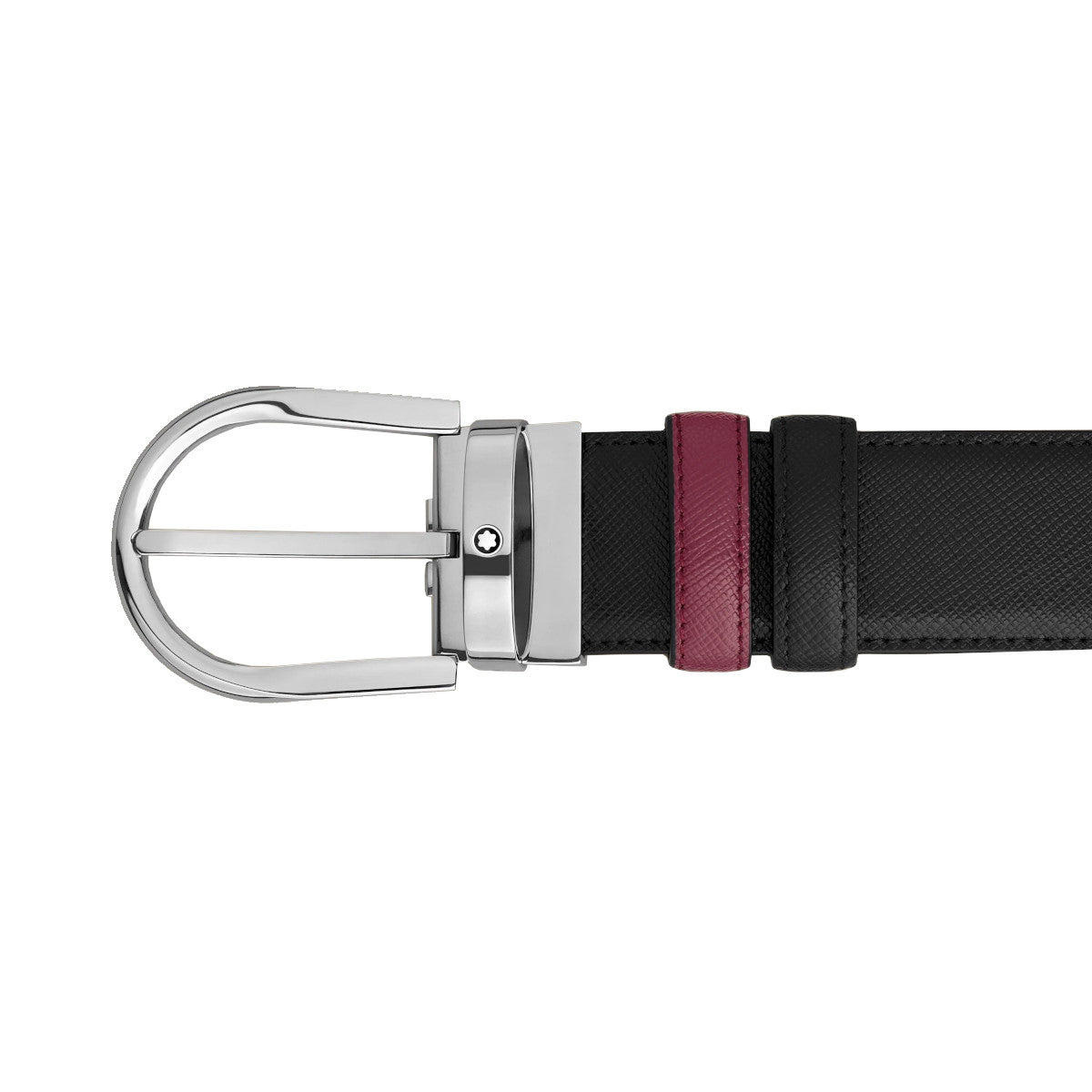 Ceinture hommeMontblancCeinture Montblanc réversible en cuir noir/cassis 35 mm avec boucle en fer à cheval