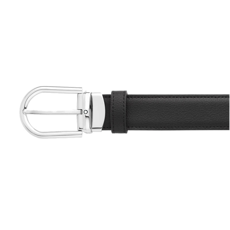 Ceinture hommeMontblancCeinture réversible Montblanc à boucle fer à cheval de 30 mm en cuir noir/bleu
