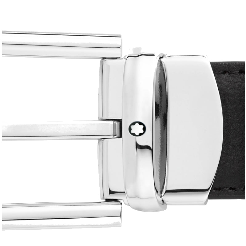 Ceinture hommeMontblancCeinture réversible Montblanc à boucle fer à cheval de 30 mm en cuir noir/bleu