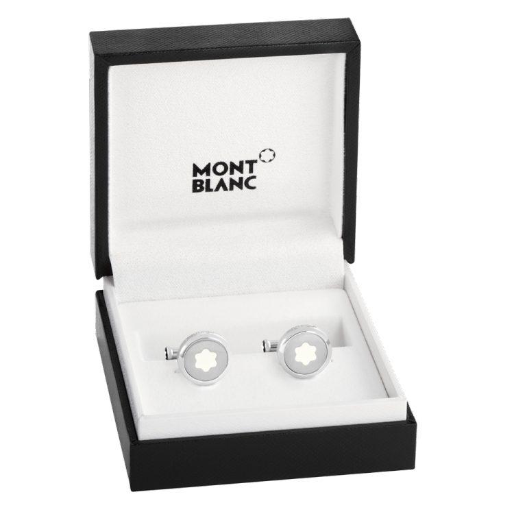 Boutons de manchetteMontblancBoutons de manchette Montblanc Starwalker ronds en acier inoxydable avec emblème Montblanc