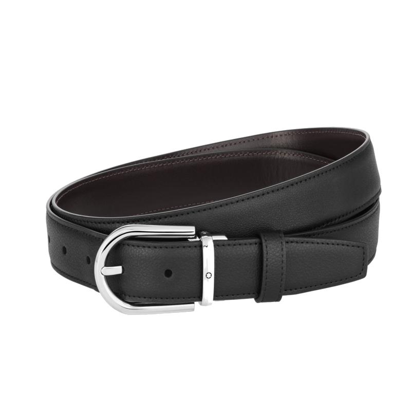 CeintureMontblancCeinture réversible Montblanc à boucle fer à cheval de 30 mm en cuir noir/marron