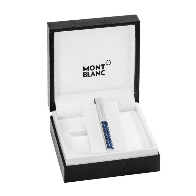 Pince à cravateMontblancPince à cravate Montblanc en acier inoxydable avec incrustation à motif bleu