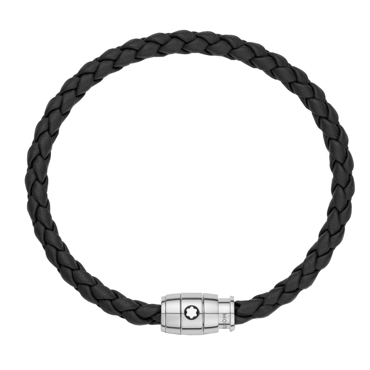Bracelet en acier et cuir noir avec fermeture à 3 anneaux