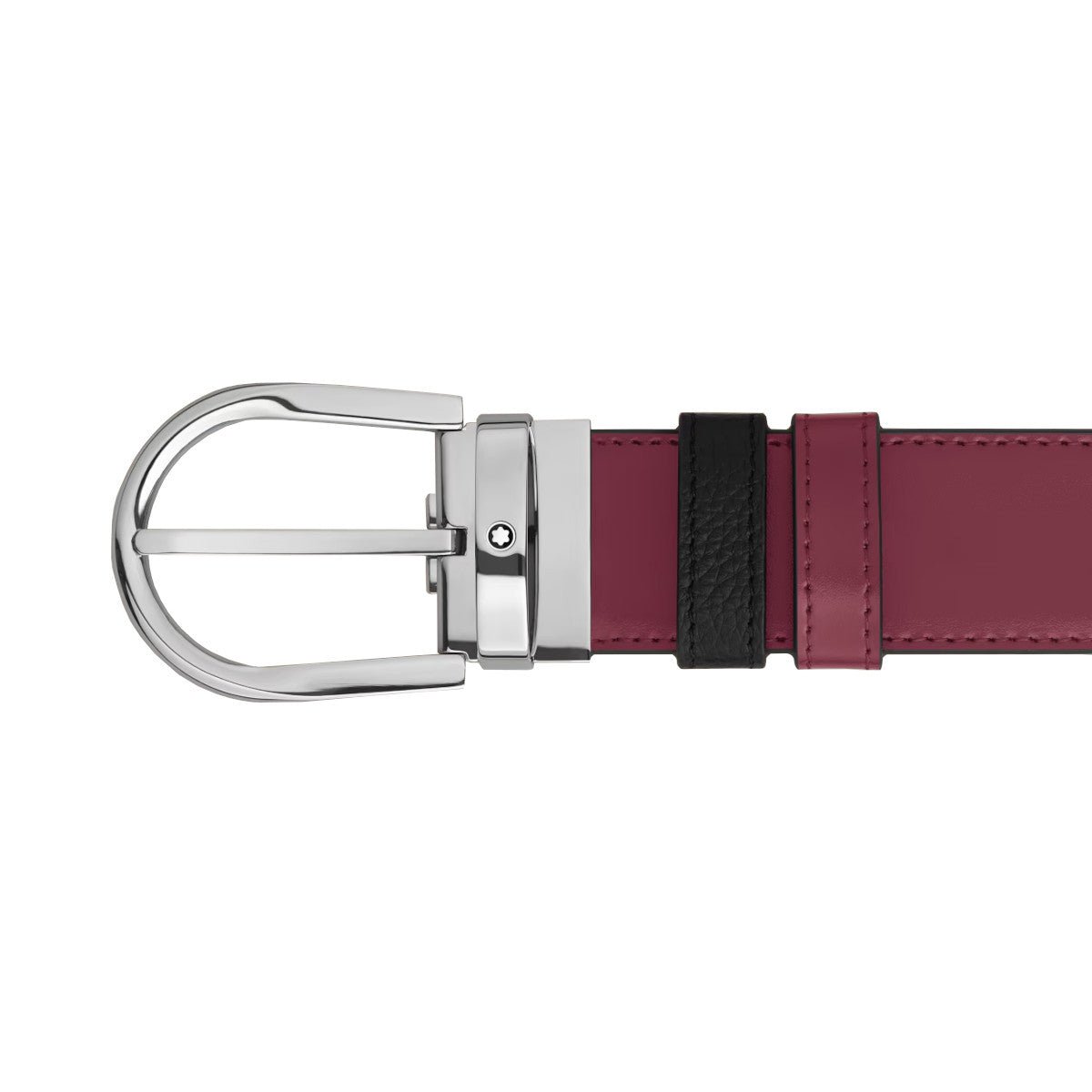 Ceinture hommeMontblancCeinture Montblanc en cuir réversible 35 mm uni grain/cassis noir avec boucle fer à cheval.