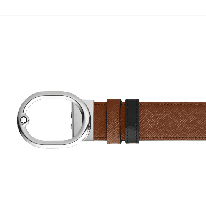Ceinture hommeMontblancCeinture Montblanc réversible à boucle L’Ovale de 35 mm en cuir fauve/noir