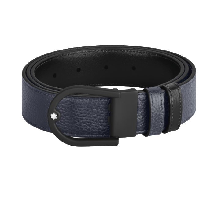 Ceinture hommeMontblancCeinture Montblanc réversible boucle fer à cheval de 35 mm en cuir bleu nuit/noir