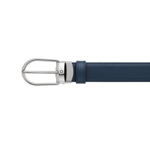 Ceinture hommeMontblancCeinture réversible à boucle fer à cheval de 30 mm en cuir noir/bleu