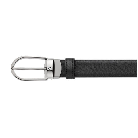 Ceinture hommeMontblancCeinture réversible à boucle fer à cheval de 30 mm en cuir noir/bleu