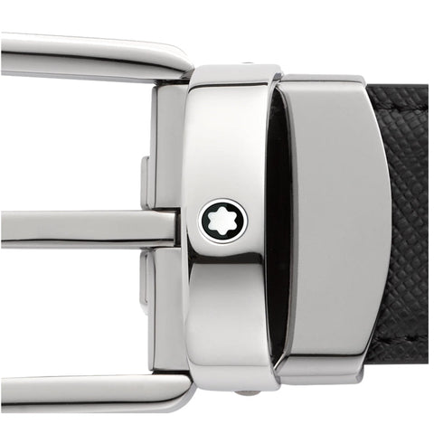 Ceinture hommeMontblancCeinture réversible à boucle fer à cheval de 30 mm en cuir noir/bleu