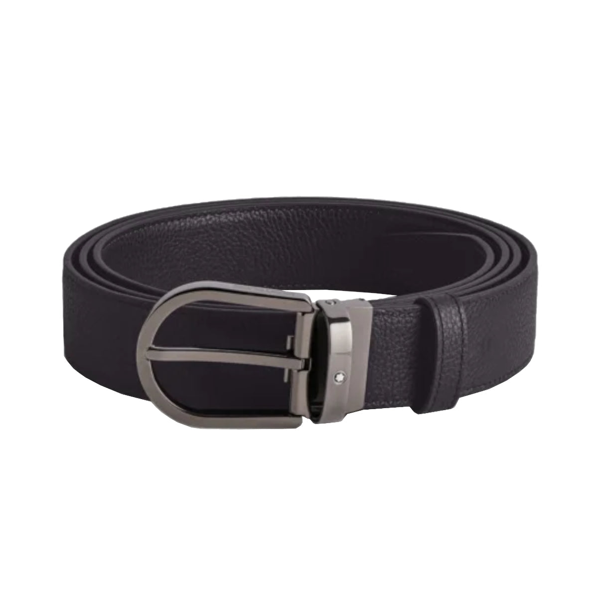 Ceinture hommeMontblancCeinture réversible à boucle fer à cheval de 35 mm en cuir bleu nuit/noir