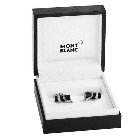 Boutons de manchette barres en argent avec détail serpent et finition ruthéniée noire