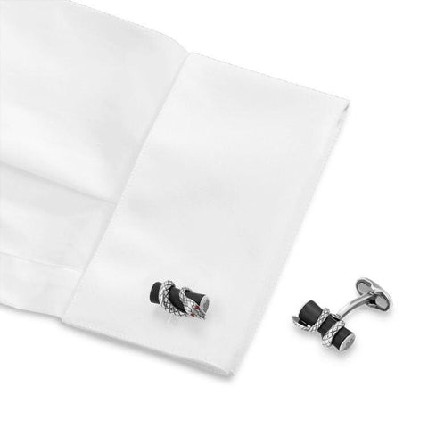Boutons de manchette barres en argent avec détail serpent et finition ruthéniée noire