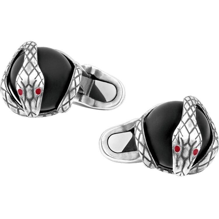 Boutons de manchette serpent en argent avec perles d’onyx
