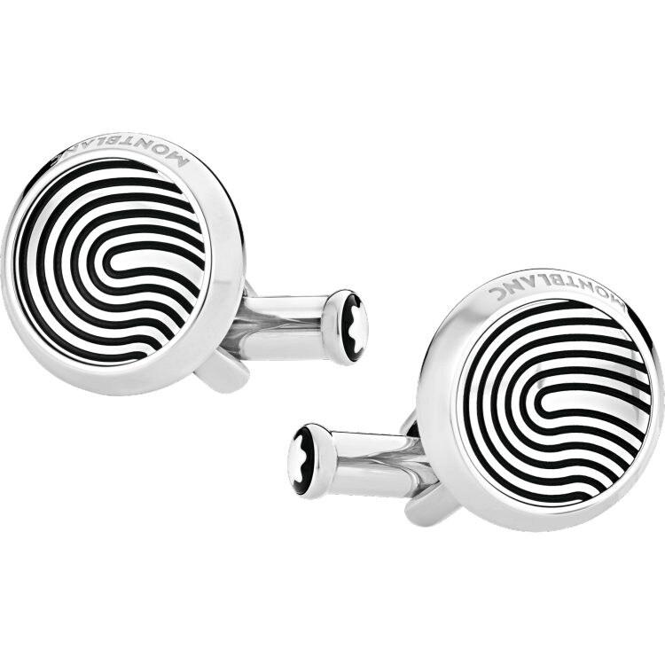 Boutons de manchette ronds en acier inoxydable avec motif empreintes digitales