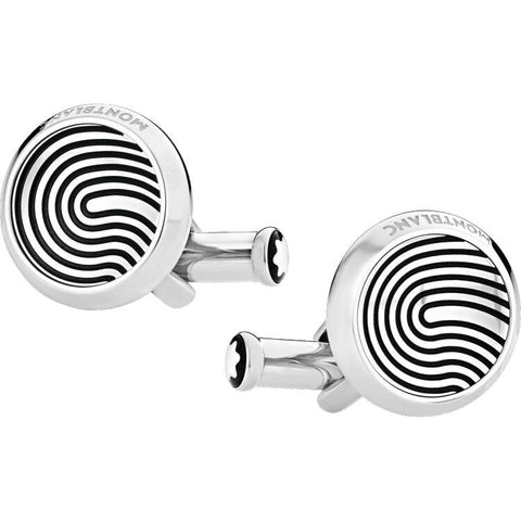 Boutons de manchette ronds en acier inoxydable avec motif empreintes digitales