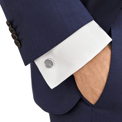 Boutons de manchette ronds en acier inoxydable avec motif empreintes digitales