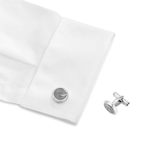 Boutons de manchette ronds en acier inoxydable avec motif empreintes digitales
