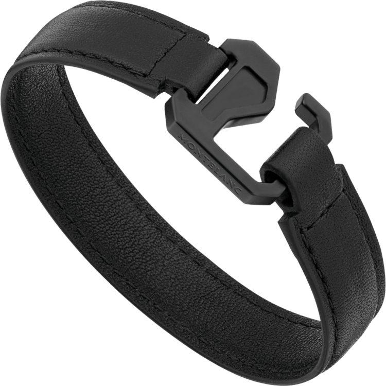 Bracelet Montblanc en cuir noir avec fermoir en acier inoxydable et PVD noir (Taille S) - Boutique-Officielle-Montblanc-Cannes