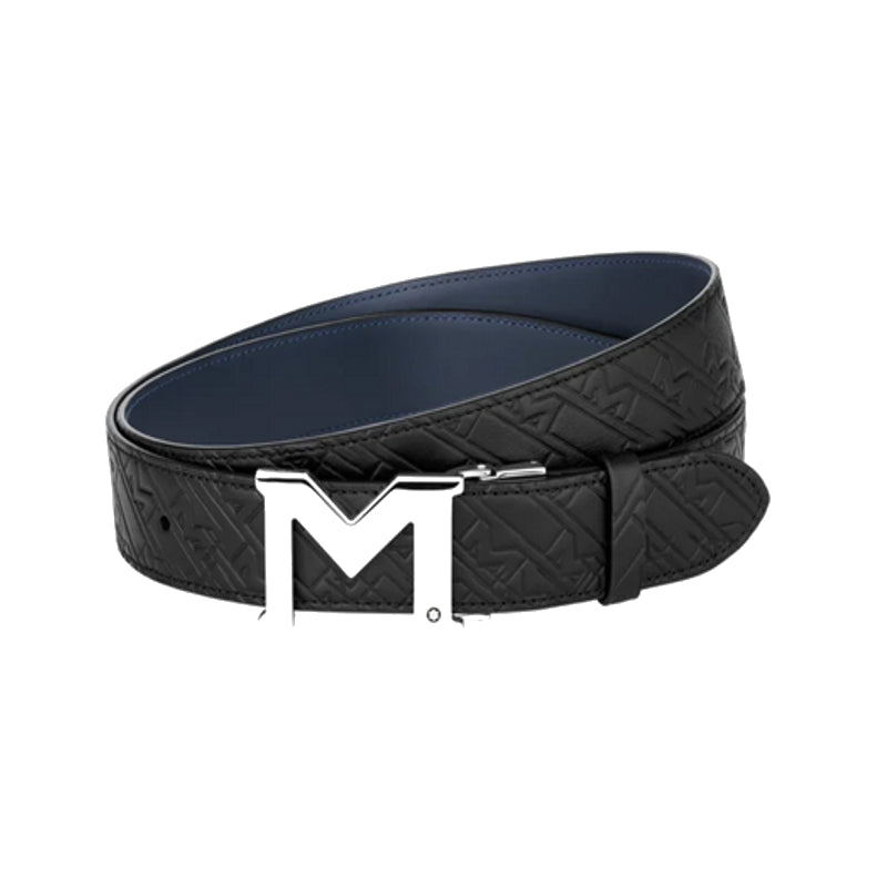Ceinture réversible à boucle M de 35 mm en cuir noir/bleu