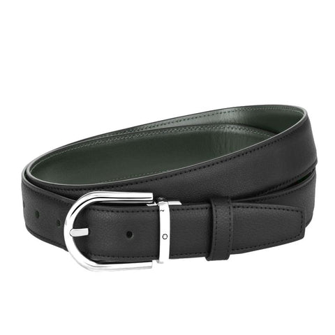 Ceinture réversible à boucle fer à cheval de 30 mm en cuir noir/vert