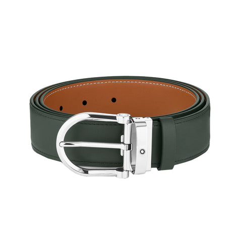 Ceinture réversible à boucle fer à cheval de 35 mm en cuir vert/naturel