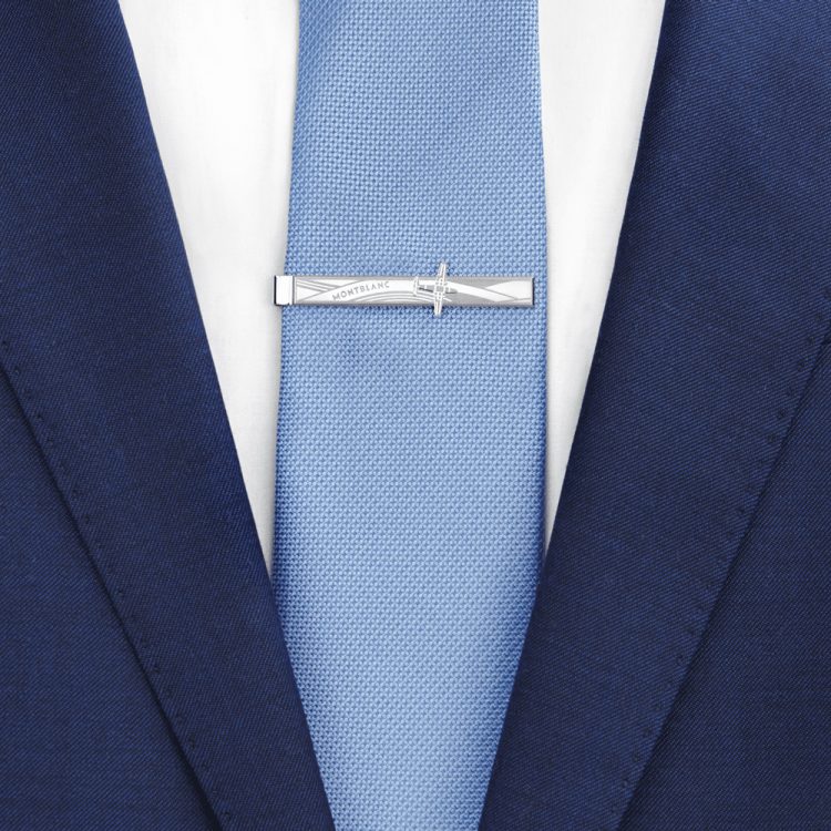 Pince à cravate Montblanc en acier inoxydable avec gravure d'avion