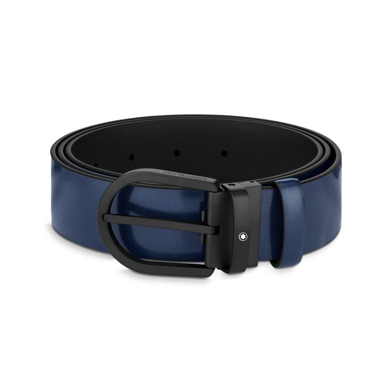 Ceinture En Cuir Bleu 35 Mm Boucle Fer À Cheval