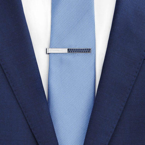Pince à cravateMontblancPince à cravate Montblanc en acier inoxydable avec incrustation à motif bleu